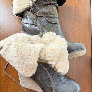 Women's Black and Cream Wedge Boots